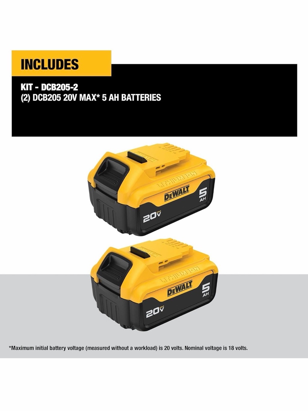 DeWalt 20V MAX 5.0Ah Lithium-Ion Battery Pack (Yellow/Black) - 2-Pack